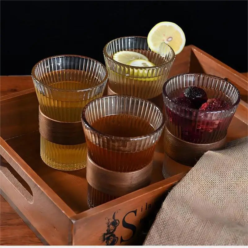 1PC  Japanese Style Glass Coffee Mug Walnut Cup Sleeve Glass Cup Glasses Coffeeware Tea Mugs Beer Mug Leedoar