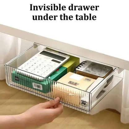 1PC Office Closet Under The Table Storage Drawer Slide Out Self-adhesive Drawer Storage Box Hidden Household Items Leedoar