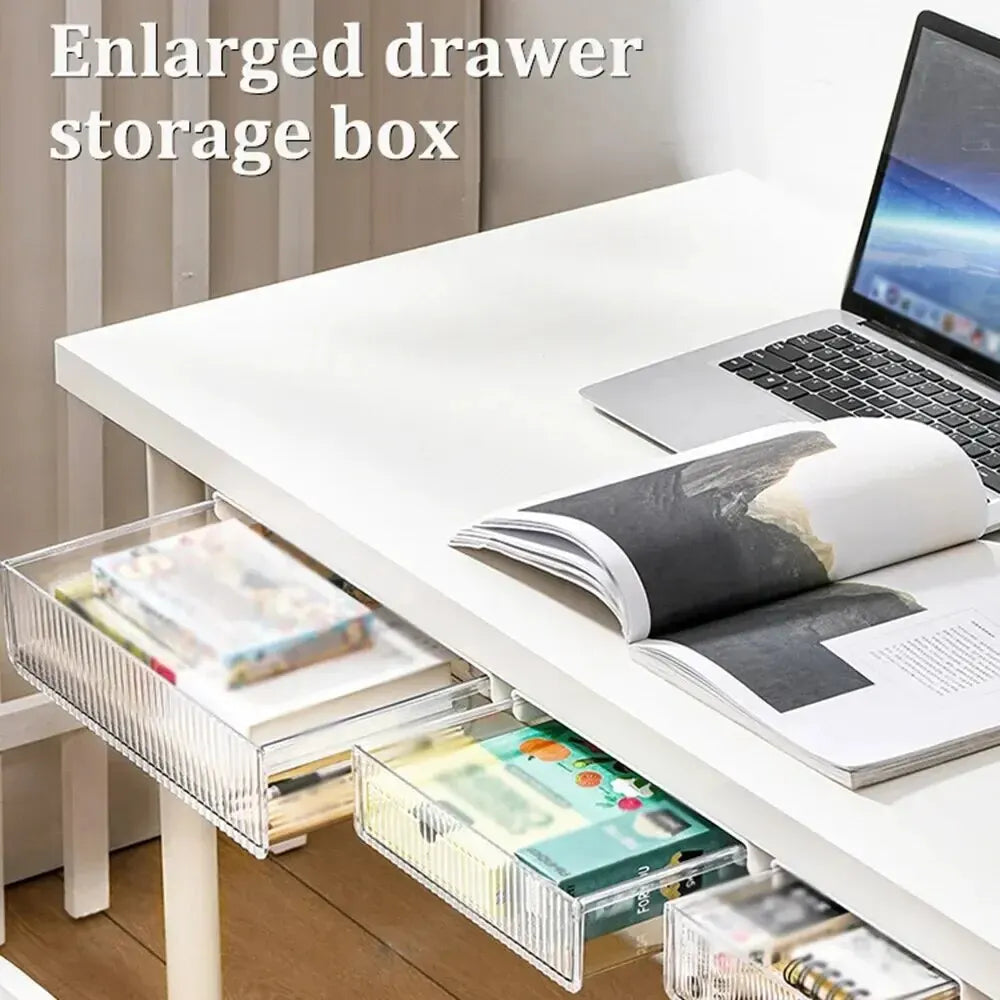 1PC Office Closet Under The Table Storage Drawer Slide Out Self-adhesive Drawer Storage Box Hidden Household Items Leedoar