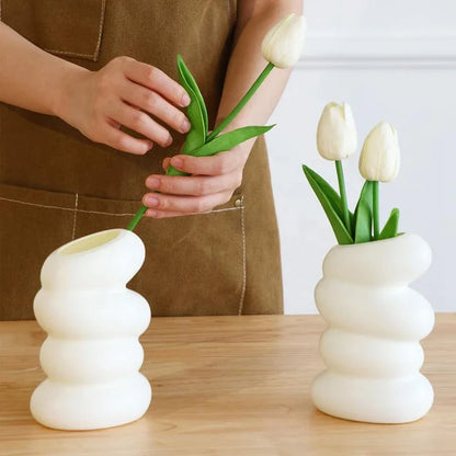 1 jarrón de plástico blanco en espiral, contenedor creativo nórdico para arreglos florales, para cocina, sala de estar, dormitorio, decoración del hogar 