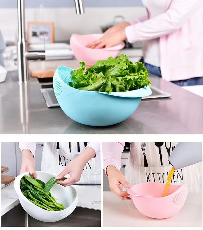 1PC Rice Sieve Plastic Colander Kitchen Drain Basket Rice Bowl Fruit Vegetable Washing Strainer Basket Sink Drain Kitchen Tools Leedoar