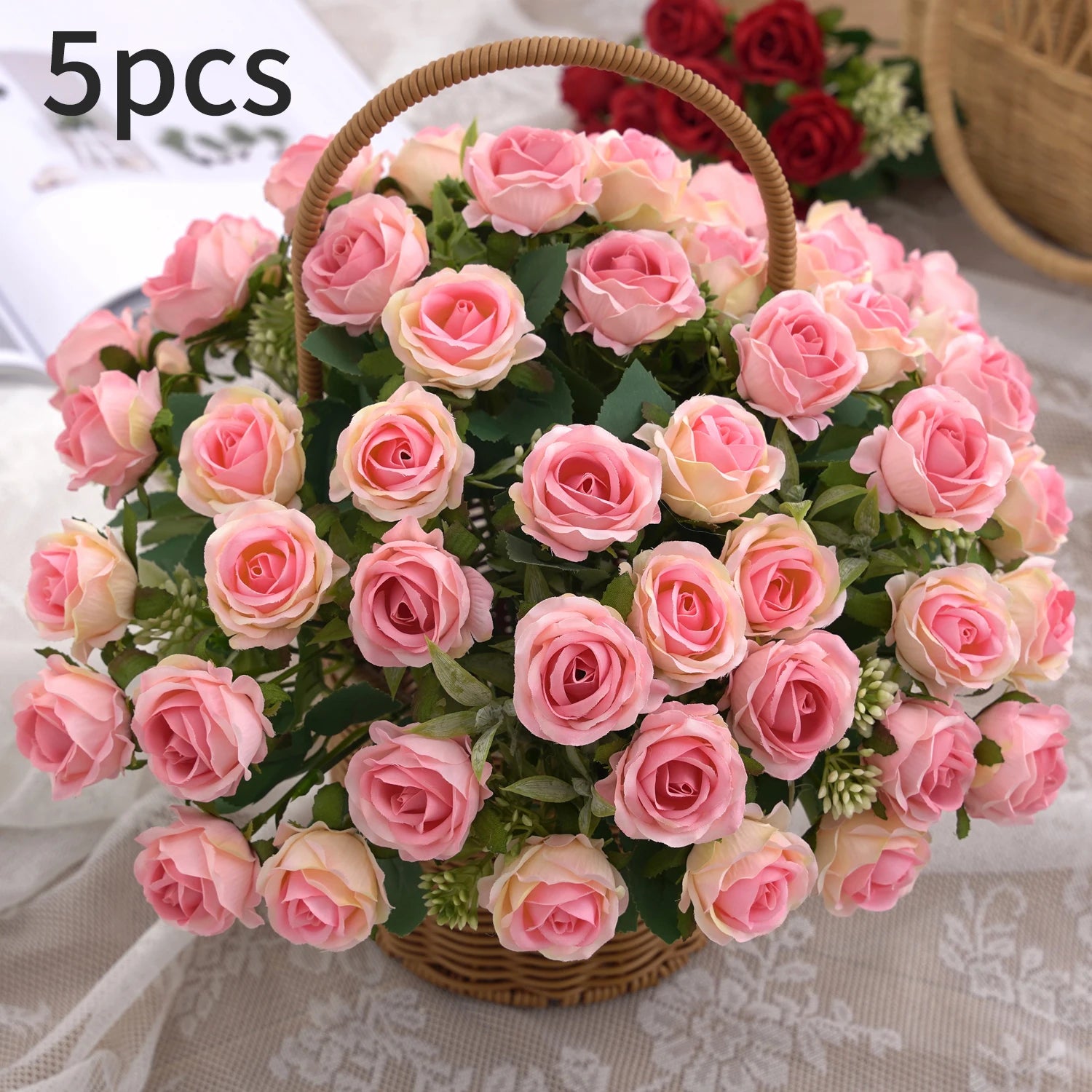 1PC Roses Artificial Flowers 10 Heads Fake Roses Silk Flowers with Stems Artificial Roses for Decoration Bouquet of Flowers Wedd Leedoar