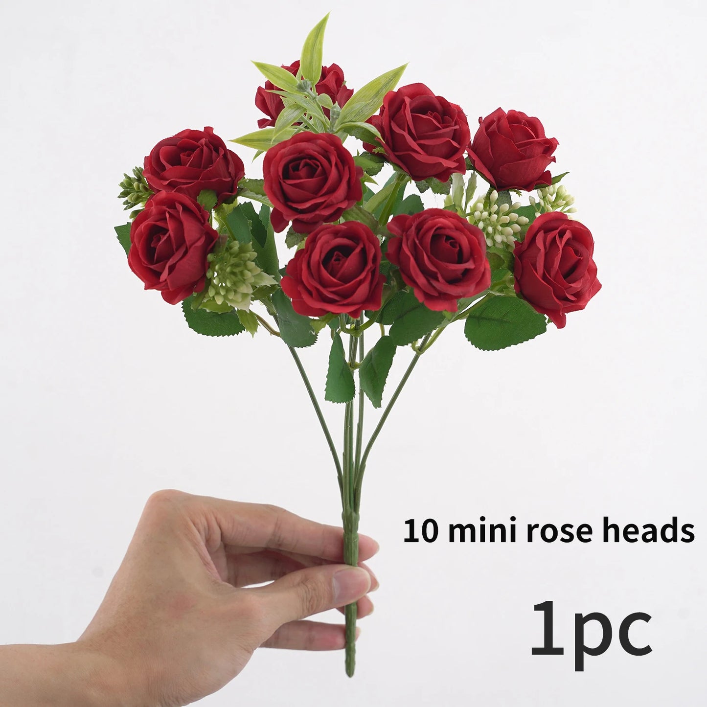 1PC Roses Artificial Flowers 10 Heads Fake Roses Silk Flowers with Stems Artificial Roses for Decoration Bouquet of Flowers Wedd Leedoar