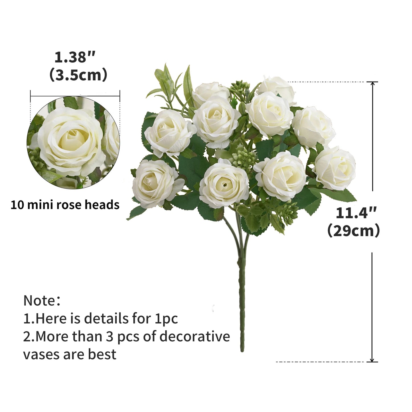 1PC Roses Artificial Flowers 10 Heads Fake Roses Silk Flowers with Stems Artificial Roses for Decoration Bouquet of Flowers Wedd Leedoar