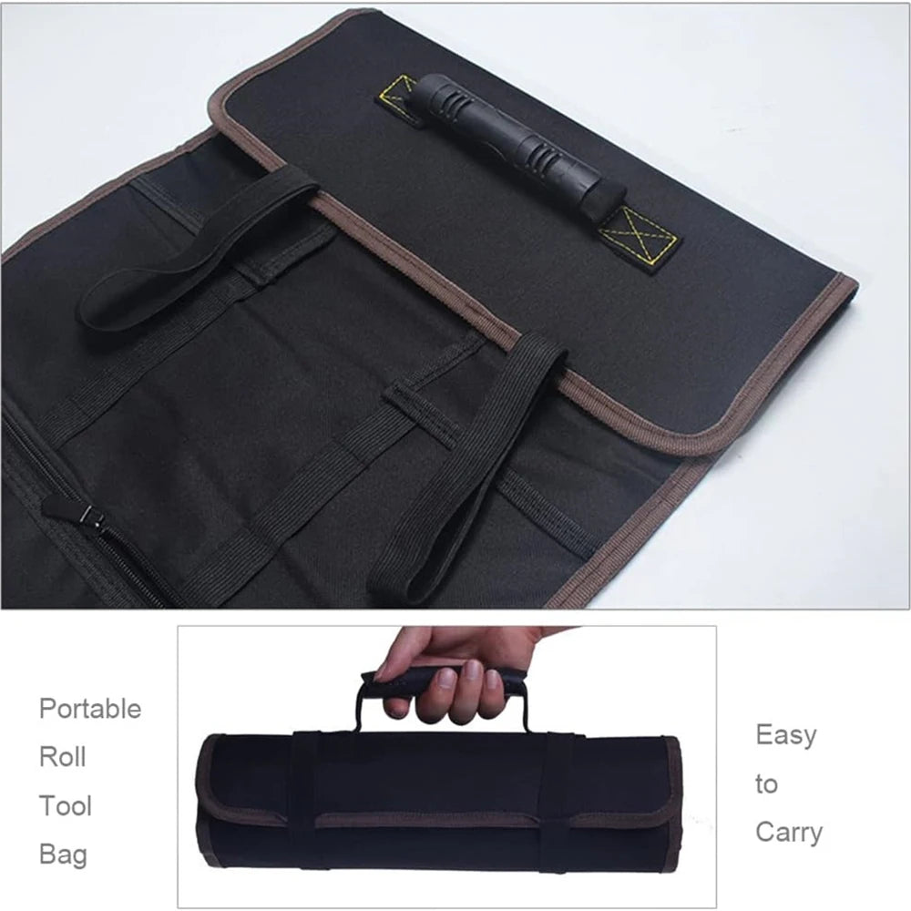 1PC Tool Roll Bag Heavy Duty Roll Up Tool Bag Wrench Roll Multipurpose Tool Organizer Bag for Electrician Folding Tool Bag Leedoar