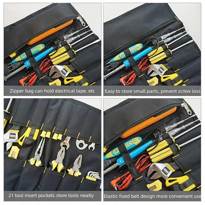 1PC Tool Roll Bag Heavy Duty Roll Up Tool Bag Wrench Roll Multipurpose Tool Organizer Bag for Electrician Folding Tool Bag Leedoar