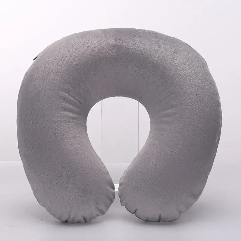 1PC U-shaped Travel Pillow Portable Inflatable Neck Cervical Spine Support Short Plush Cushion Office Sleep Essentials Leedoar