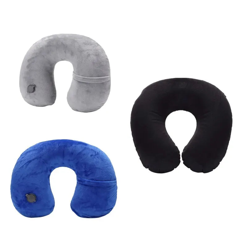 1PC U-shaped Travel Pillow Portable Inflatable Neck Cervical Spine Support Short Plush Cushion Office Sleep Essentials Leedoar