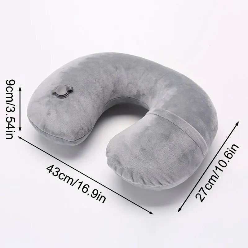 1PC U-shaped Travel Pillow Portable Inflatable Neck Cervical Spine Support Short Plush Cushion Office Sleep Essentials Leedoar