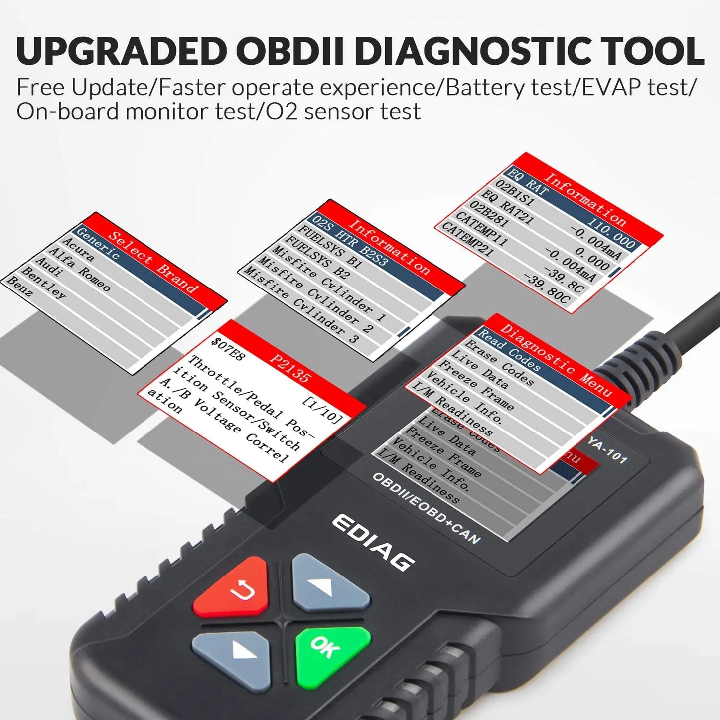 1PC YA101 OBD2 Instrumento de diagnóstico Multi Idioma Cartão de leitura de código de falha do motor do carro Instrumento de diagnóstico Detector OBD 