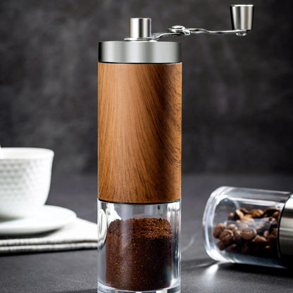 1PCS Coffee Bean Grinder Portable Wood Grain Stainless Steel Crank Hand Hand Coffee Grinder Kitchen Tool Grinder Leedoar