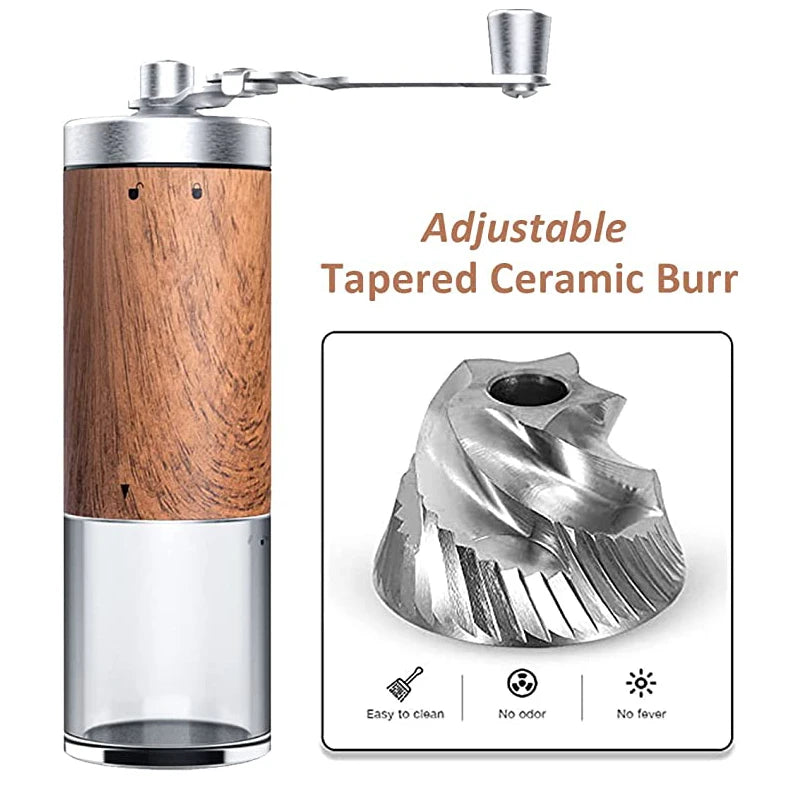 1PCS Coffee Bean Grinder Portable Wood Grain Stainless Steel Crank Hand Hand Coffee Grinder Kitchen Tool Grinder Leedoar