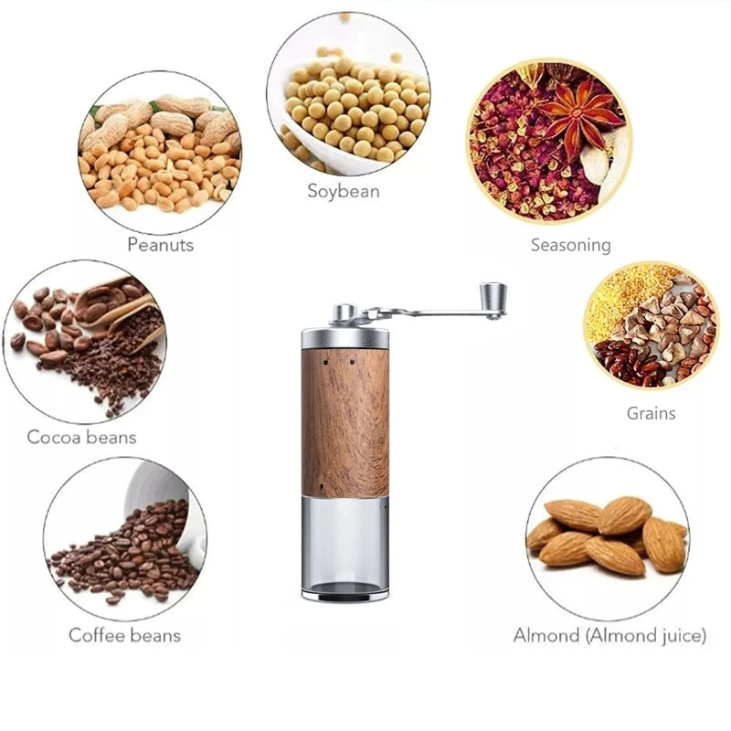 1PCS Coffee Bean Grinder Portable Wood Grain Stainless Steel Crank Hand Hand Coffee Grinder Kitchen Tool Grinder Leedoar