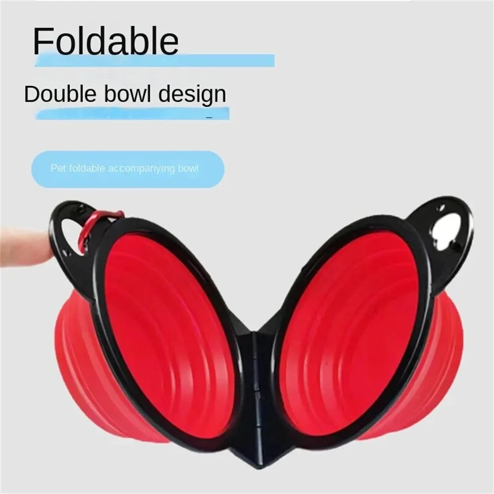 1PCS Foldable 2-in-1 Pet Dual Bowl Portable Dog Travel Bowl Foldable Dog Food Bowl Drinking Bowl Outdoor Travel Camping Walking