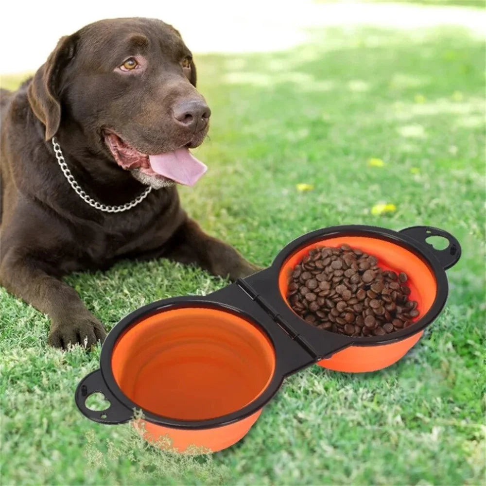 1PCS Foldable 2-in-1 Pet Dual Bowl Portable Dog Travel Bowl Foldable Dog Food Bowl Drinking Bowl Outdoor Travel Camping Walking