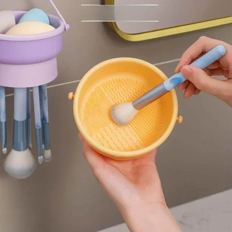 1PCS Silicone Washing Bowl Makeup Brush Cleaning Box Make-up Egg Drying Tool Set Powder Puff Washer Sponge Storage Artifact Leedoar