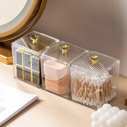 1PCS Transparent Storage Box Cotton Swab Container Desktop Dust-Proof Makeup Removal Cotton Lipstick Cosmetics Boxes Acrylic New Leedoar