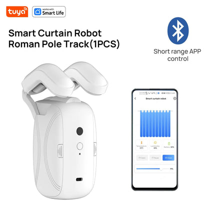 1PCS Tuya Smart Curtain Robot, Roman Rod Track, APP Control,Single/Double (Works With Tuya Gateway For Remote Control） Leedoar