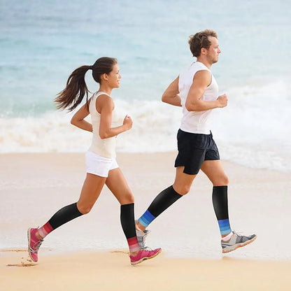 1 par de mangas de compresión para pantorrillas para mujeres y hombres que corren, calcetines sin pies de 20 a 30 mmHg para deportes al aire libre y maratones 