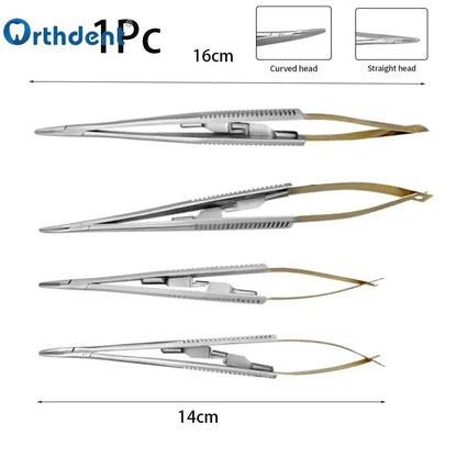 1 pieza de portaagujas Castroviejo para implantes de ortodoncia dental, 14/16 cm, cabezal recto/curvo, herramienta de odontología, alicates quirúrgicos, pinza 