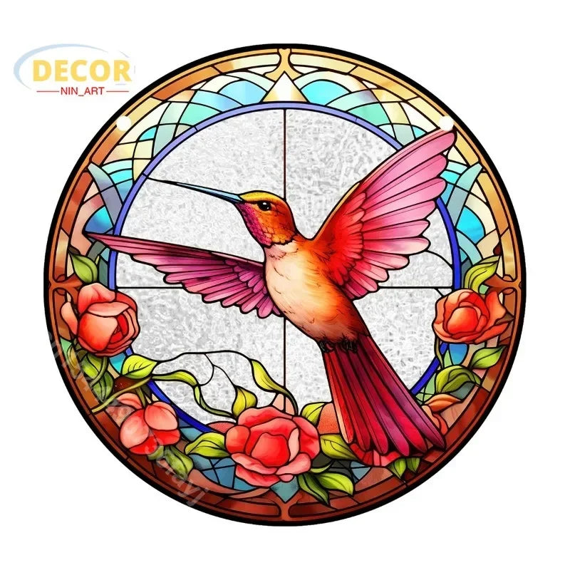 1 pieza de atrapasueños de flores de colores con diseño de colibrí y patrón de vidrio para ventanas, letrero de aluminio de 8 x 12 pulgadas 