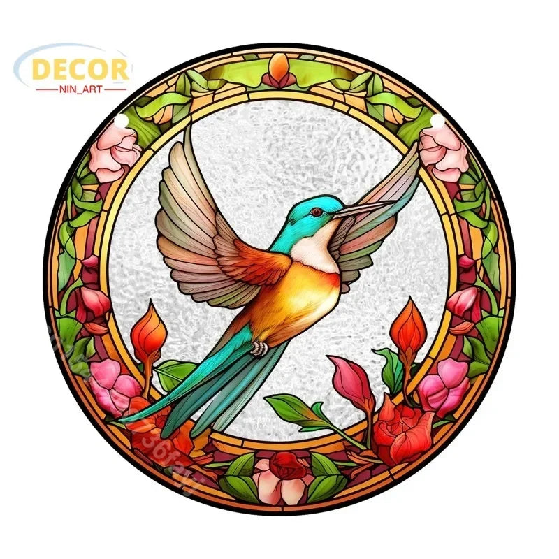 1 pieza de atrapasueños de flores de colores con diseño de colibrí y patrón de vidrio para ventanas, letrero de aluminio de 8 x 12 pulgadas 