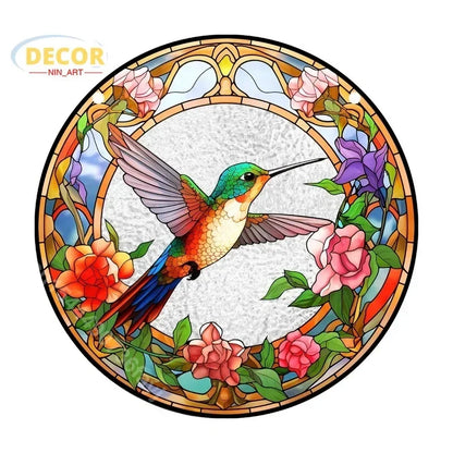 1 pieza de atrapasueños de flores de colores con diseño de colibrí y patrón de vidrio para ventanas, letrero de aluminio de 8 x 12 pulgadas 