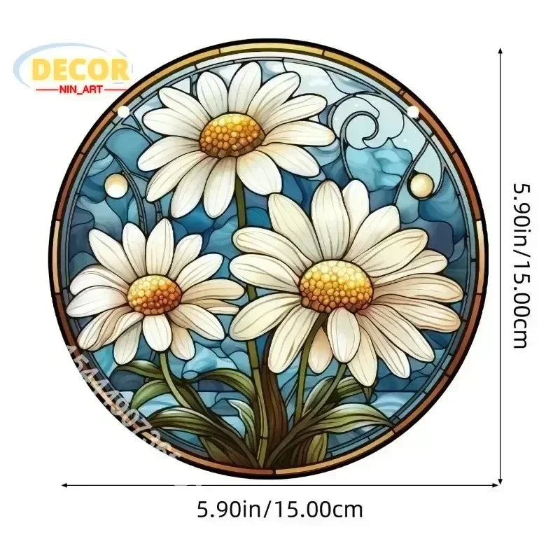 1 pieza de atrapasueños de flores de colores con diseño de colibrí y patrón de vidrio para ventanas, letrero de aluminio de 8 x 12 pulgadas 