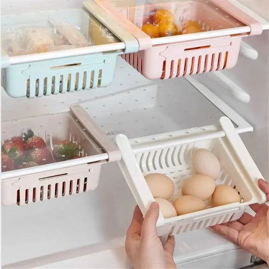 1Pc Refrigerator Storage Basket Flexible Expandable Fridge Organizer Drawer Storage Rack Storage Fresh Box Freezer Box Storage Leedoar