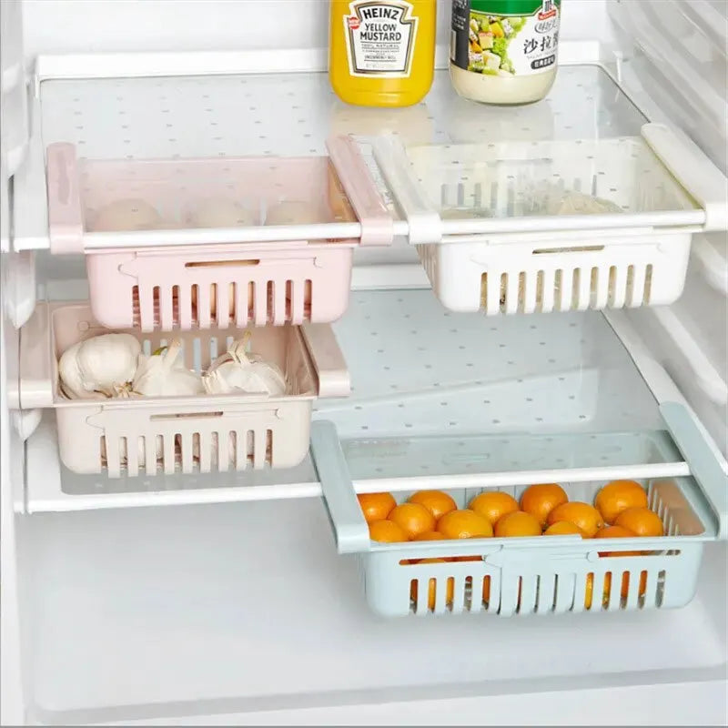 1Pc Refrigerator Storage Basket Flexible Expandable Fridge Organizer Drawer Storage Rack Storage Fresh Box Freezer Box Storage Leedoar