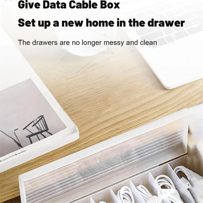 1Pc Transparent Data Cable Storage Box Plastic Data Line Storage Container for Desk Headset Stationery Multifunctional Storage Leedoar