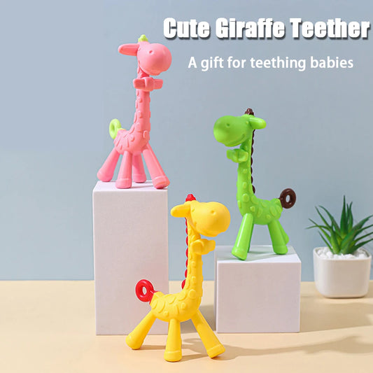 1Pcs Baby Teether Teething Toys, Soft Silicone Teething Teether, Cartoon Giraffe Shape, Soothing Gums, Teething Essentials