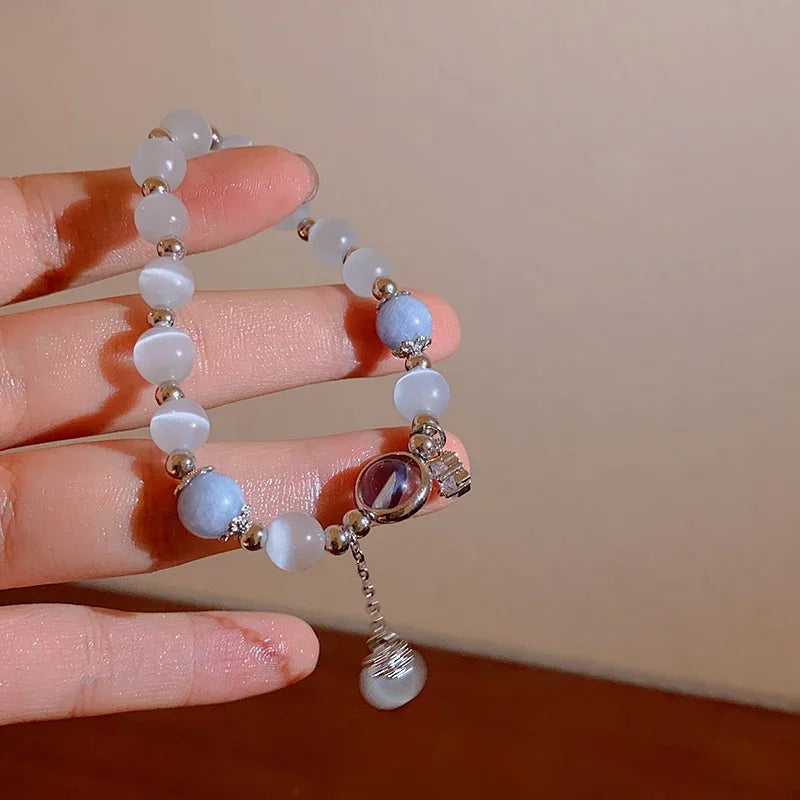 1Pcs Blue Purple Color Opal Stone Bracelet for Women Girls Shiny Crystal Bracelets Moon Star Pendant Bangles Wristband Jewelry Leedoar