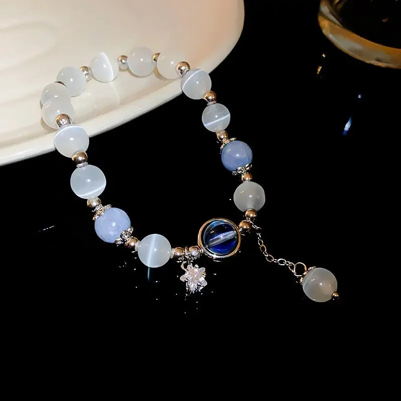 1Pcs Blue Purple Color Opal Stone Bracelet for Women Girls Shiny Crystal Bracelets Moon Star Pendant Bangles Wristband Jewelry Leedoar