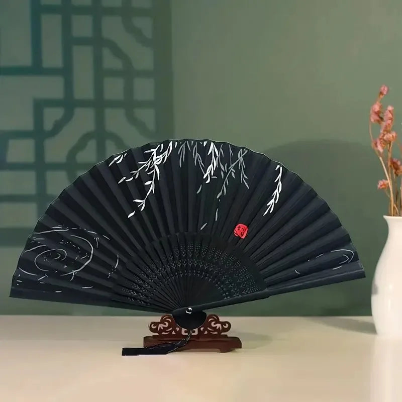 1Pcs Folding Hand Fan with , Chinese Retro Style Birthday Gift for Dance Performance, Decoration Leedoar