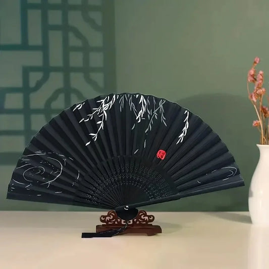 1Pcs Ventilador de mão dobrável com, estilo retrô chinês presente de aniversário para apresentação de dança, decoração 