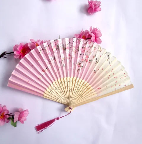 1Pcs Folding Hand Fan with , Chinese Retro Style Birthday Gift for Dance Performance, Decoration Leedoar