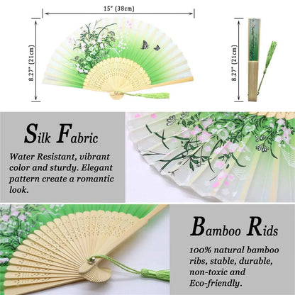 1Pcs Folding Hand Fan with , Chinese Retro Style Birthday Gift for Dance Performance, Decoration Leedoar