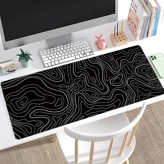 1 alfombrilla de ratón para juegos, alfombrilla de teclado grande de 31,5 x 11,8 pulgadas, alfombrilla de ratón topográfica en blanco y negro para teclado con antideslizante 