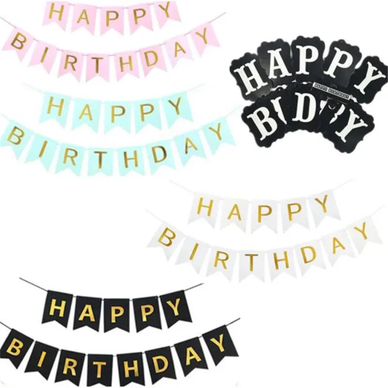 1Set Paper Happy Birthday Banner Party Decorations Kids Garland Children Baby Boy Girl Child Bunting Adult Favors Supplies Leedoar