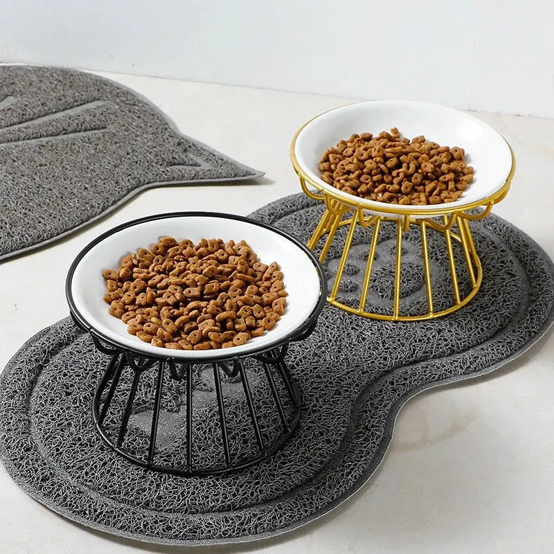 1Set Pet Ceramic Bowl Iron Rack Cat Food Snacks Canned Plate Anti-black Chin Anti-turning Water Does Not Leak Easy To Eat Leedoar