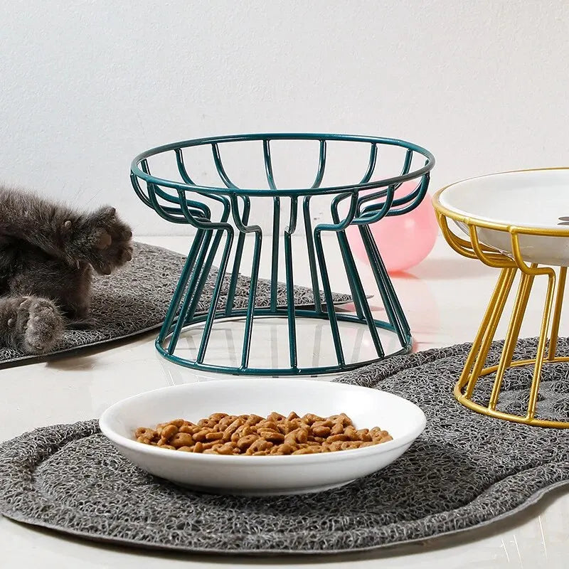 1Set Pet Ceramic Bowl Iron Rack Cat Food Snacks Canned Plate Anti-black Chin Anti-turning Water Does Not Leak Easy To Eat Leedoar