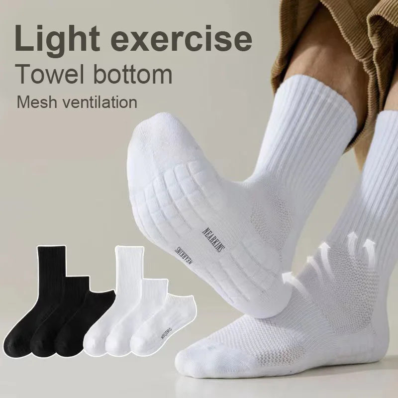 1pairs Socks Men's cotton deodorant winter towel bottom with velvet mid-tube white stockings thickened sports basketball socks Leedoar