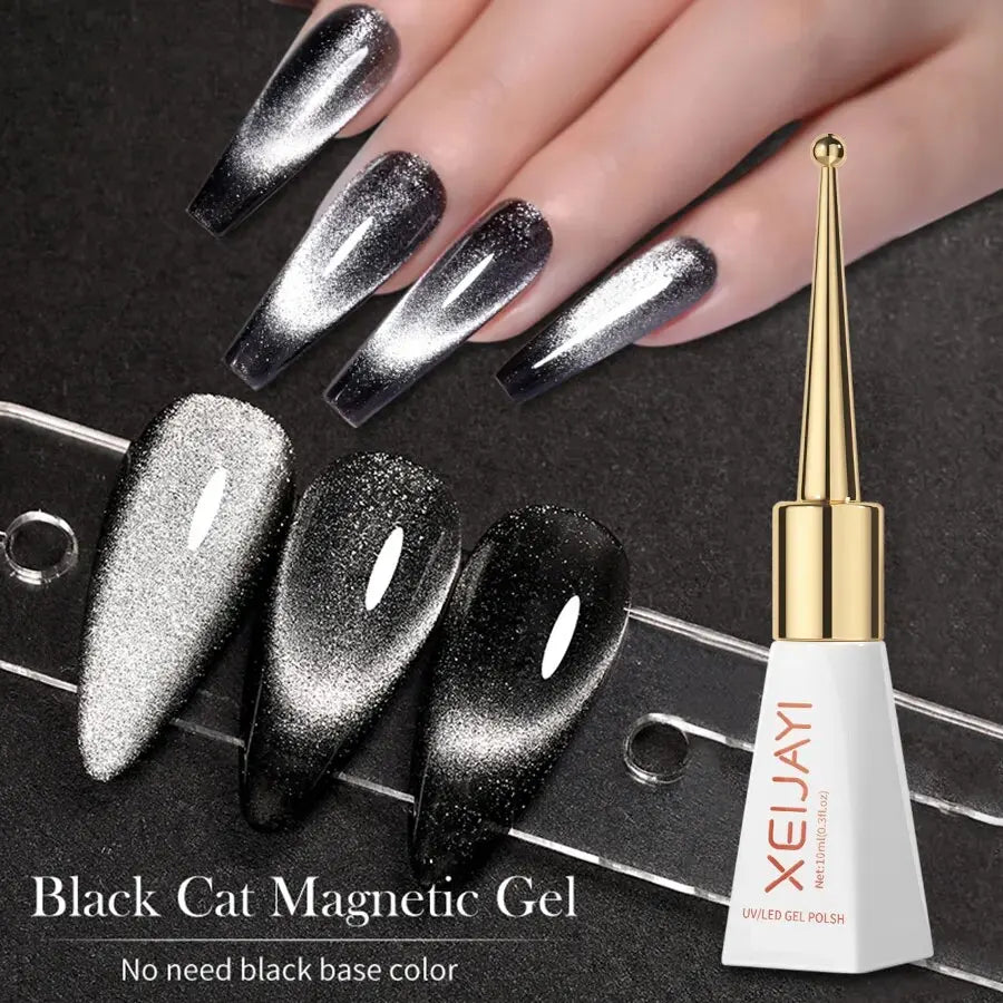 1pc 10ml Holographic Glitter Mirror Porcelain White Cat Eye Gel Polish Magnetic Galactic Effect Gel Nail Polish Soak Off UV LED Leedoar