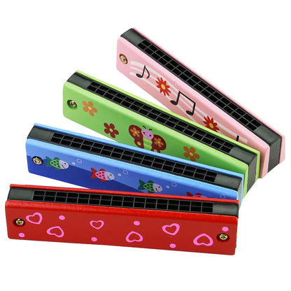 1pc 16-Hole Wooden Harmonica Cartoon Animals Painted Toy Musical Instrument Play Kids Early Educational Toys for Children Gifts Leedoar