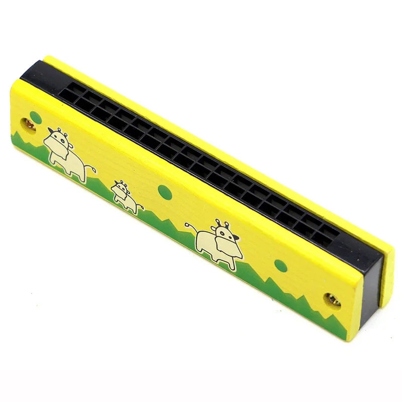 1pc 16-Hole Wooden Harmonica Cartoon Animals Painted Toy Musical Instrument Play Kids Early Educational Toys for Children Gifts Leedoar