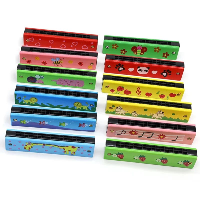 1pc 16-Hole Wooden Harmonica Cartoon Animals Painted Toy Musical Instrument Play Kids Early Educational Toys for Children Gifts Leedoar