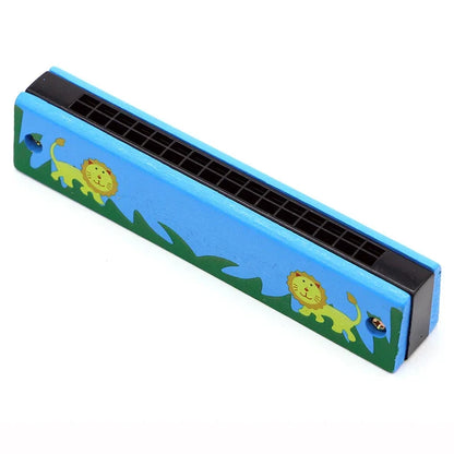 1pc 16-Hole Wooden Harmonica Cartoon Animals Painted Toy Musical Instrument Play Kids Early Educational Toys for Children Gifts Leedoar