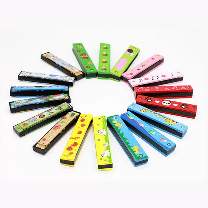 1pc 16-Hole Wooden Harmonica Cartoon Animals Painted Toy Musical Instrument Play Kids Early Educational Toys for Children Gifts Leedoar