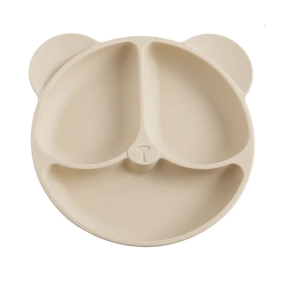 1pc 20x20x3cm Cute Bear Baby Food Supplement Tableware - Food Grade Silicone Suction Cup Dinner Plate Fall-proof Food Bowl Leedoar